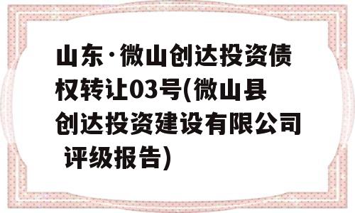 山东·微山创达投资债权转让03号(微山县创达投资建设有限公司 评级报告)