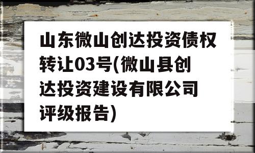 山东微山创达投资债权转让03号(微山县创达投资建设有限公司 评级报告)