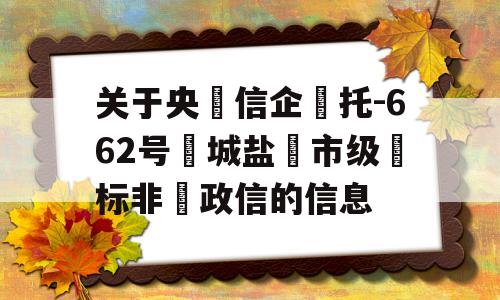 关于央‮信企‬托-662号‮城盐‬市级‮标非‬政信的信息