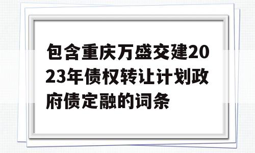 包含重庆万盛交建2023年债权转让计划政府债定融的词条