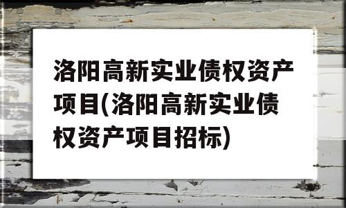 洛阳高新实业债权资产项目(洛阳高新实业债权资产项目招标)