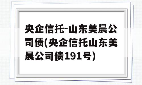 央企信托-山东美晨公司债(央企信托山东美晨公司债191号)