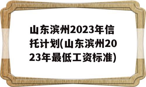 山东滨州2023年信托计划(山东滨州2023年最低工资标准)