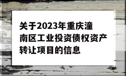 关于2023年重庆潼南区工业投资债权资产转让项目的信息