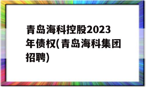 青岛海科控股2023年债权(青岛海科集团招聘)