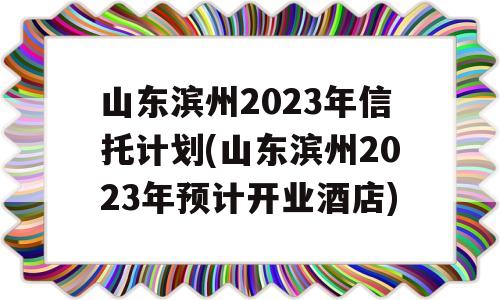 山东滨州2023年信托计划(山东滨州2023年预计开业酒店)