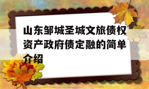 山东邹城圣城文旅债权资产政府债定融的简单介绍