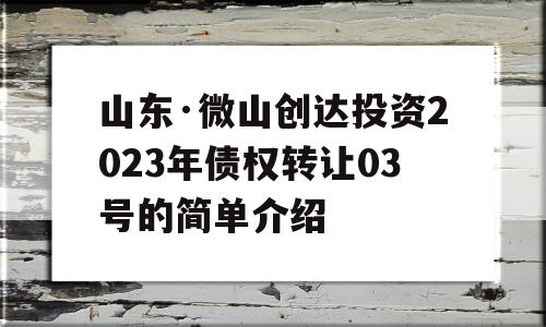 山东·微山创达投资2023年债权转让03号的简单介绍