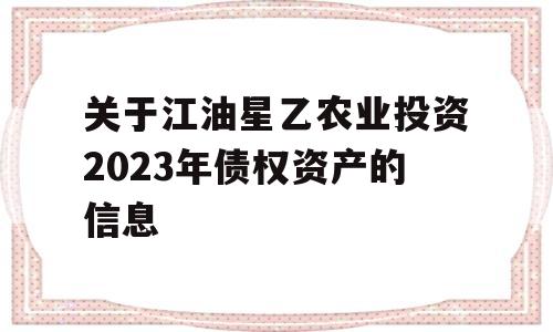 关于江油星乙农业投资2023年债权资产的信息