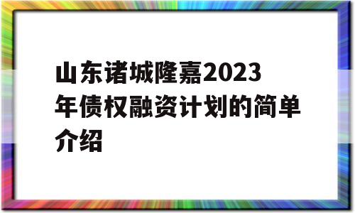 山东诸城隆嘉2023年债权融资计划的简单介绍