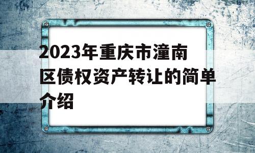 2023年重庆市潼南区债权资产转让的简单介绍