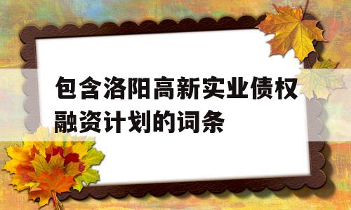 包含洛阳高新实业债权融资计划的词条