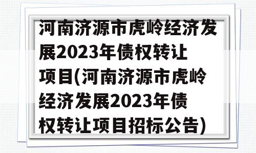 河南济源市虎岭经济发展2023年债权转让项目(河南济源市虎岭经济发展2023年债权转让项目招标公告)