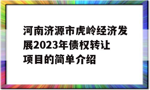 河南济源市虎岭经济发展2023年债权转让项目的简单介绍