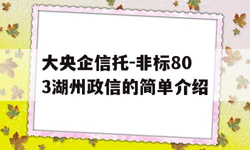 大央企信托-非标803湖州政信的简单介绍