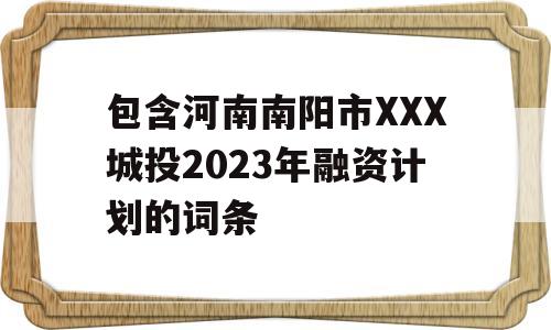 包含河南南阳市XXX城投2023年融资计划的词条