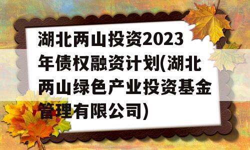 湖北两山投资2023年债权融资计划(湖北两山绿色产业投资基金管理有限公司)