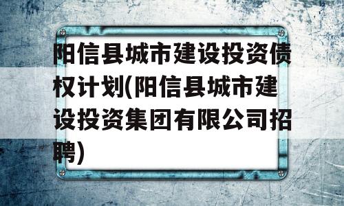 阳信县城市建设投资债权计划(阳信县城市建设投资集团有限公司招聘)