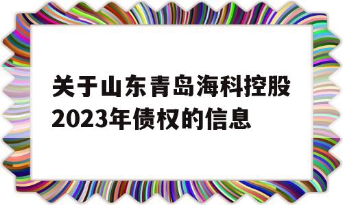 关于山东青岛海科控股2023年债权的信息