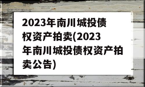 2023年南川城投债权资产拍卖(2023年南川城投债权资产拍卖公告)