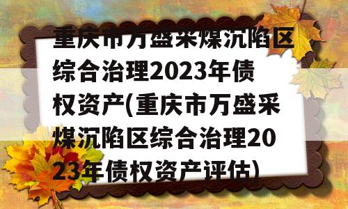 重庆市万盛采煤沉陷区综合治理2023年债权资产(重庆市万盛采煤沉陷区综合治理2023年债权资产评估)