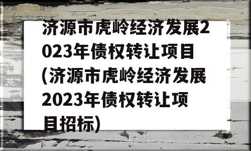 济源市虎岭经济发展2023年债权转让项目(济源市虎岭经济发展2023年债权转让项目招标)