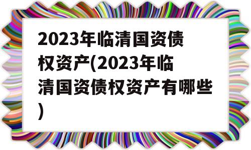 2023年临清国资债权资产(2023年临清国资债权资产有哪些)