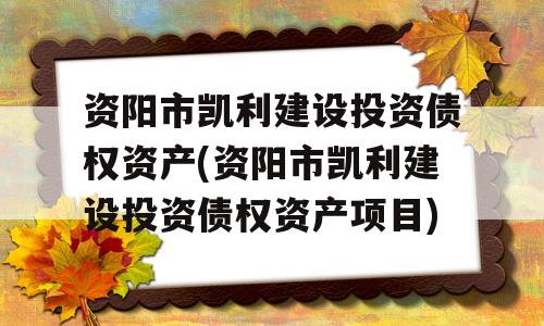 资阳市凯利建设投资债权资产(资阳市凯利建设投资债权资产项目)