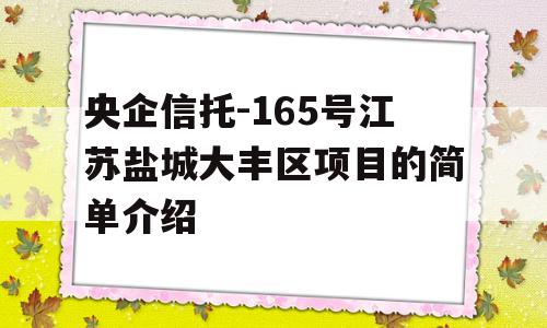 央企信托-165号江苏盐城大丰区项目的简单介绍