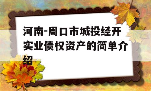 河南-周口市城投经开实业债权资产的简单介绍