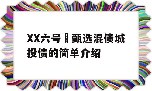 XX六号•甄选混债城投债的简单介绍