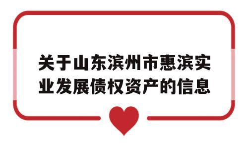 关于山东滨州市惠滨实业发展债权资产的信息