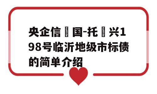 央企信‮国-托‬兴198号临沂地级市标债的简单介绍