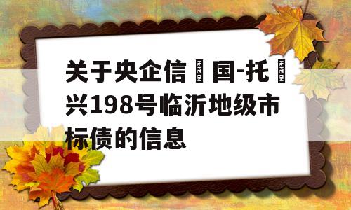 关于央企信‮国-托‬兴198号临沂地级市标债的信息