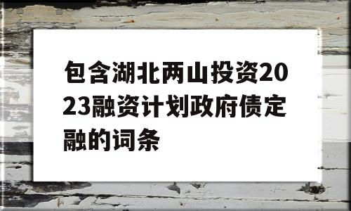 包含湖北两山投资2023融资计划政府债定融的词条