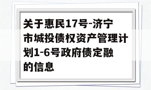 关于惠民17号-济宁市城投债权资产管理计划1-6号政府债定融的信息