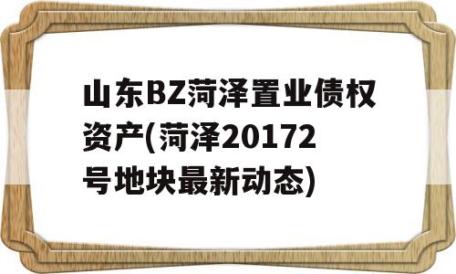 山东BZ菏泽置业债权资产(菏泽20172号地块最新动态)