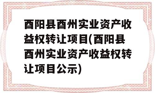 酉阳县酉州实业资产收益权转让项目(酉阳县酉州实业资产收益权转让项目公示)