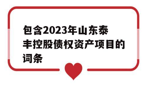 包含2023年山东泰丰控股债权资产项目的词条