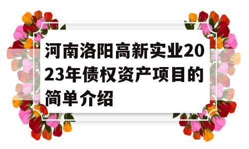 河南洛阳高新实业2023年债权资产项目的简单介绍