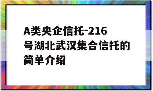 A类央企信托-216号湖北武汉集合信托的简单介绍