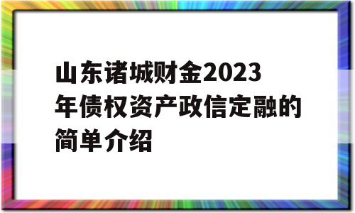 山东诸城财金2023年债权资产政信定融的简单介绍