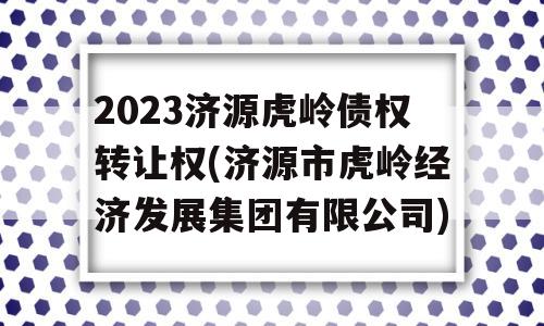 2023济源虎岭债权转让权(济源市虎岭经济发展集团有限公司)