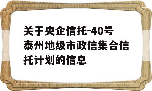 关于央企信托-40号泰州地级市政信集合信托计划的信息