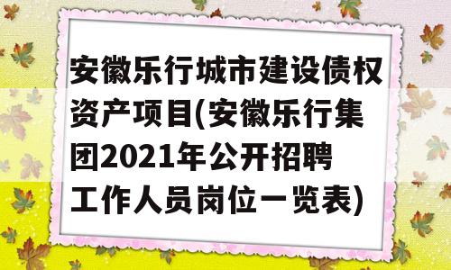 安徽乐行城市建设债权资产项目(安徽乐行集团2021年公开招聘工作人员岗位一览表)