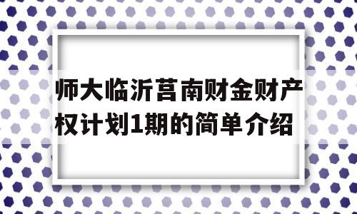 师大临沂莒南财金财产权计划1期的简单介绍