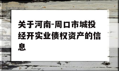 关于河南-周口市城投经开实业债权资产的信息