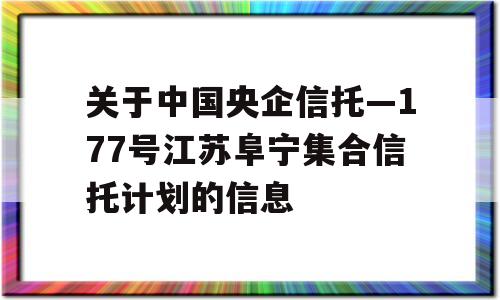 关于中国央企信托—177号江苏阜宁集合信托计划的信息