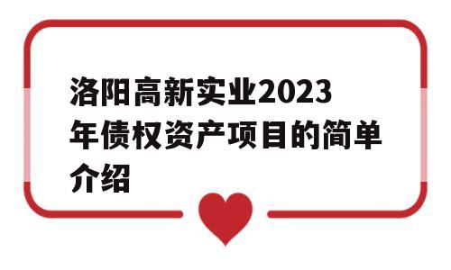 洛阳高新实业2023年债权资产项目的简单介绍