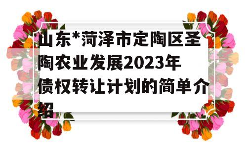 山东*菏泽市定陶区圣陶农业发展2023年债权转让计划的简单介绍